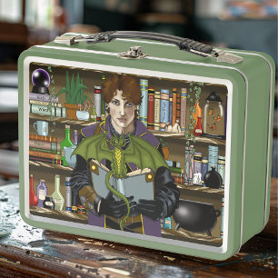 Fantasy Wizard Books Dragon Potions Metal Lunch Box