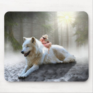Fantasy Wolf and Girl Mouse Mat