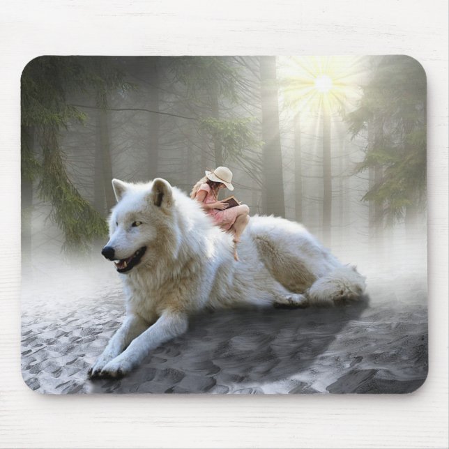 Fantasy Wolf and Girl Mouse Mat (Front)
