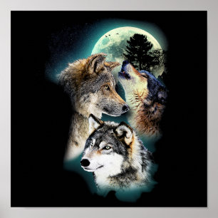 Fantasy Wolf Moon Mountain Poster