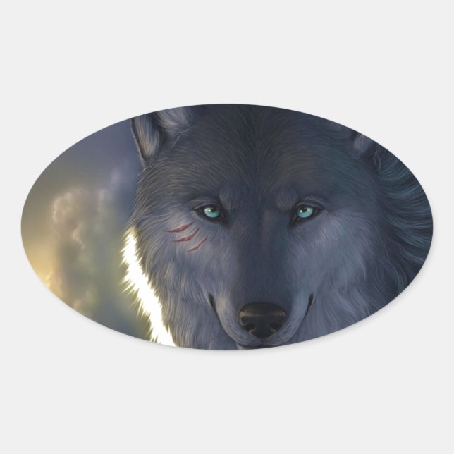 Fantasy Wolf Oval Sticker (Front)
