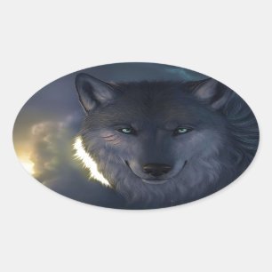 Fantasy Wolf Oval Sticker