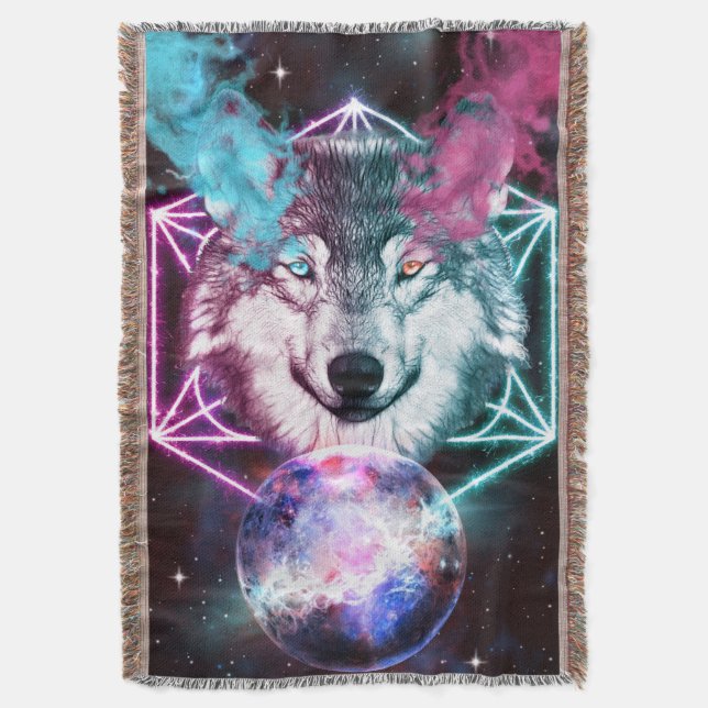 Fantasy Wolf Throw Blanket (Front Vertical)