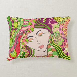 Fantasy Woman: Abstract Spring Folk. Decorative Cushion