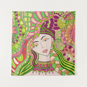Fantasy Woman: Abstract Spring Folk. Tapestry