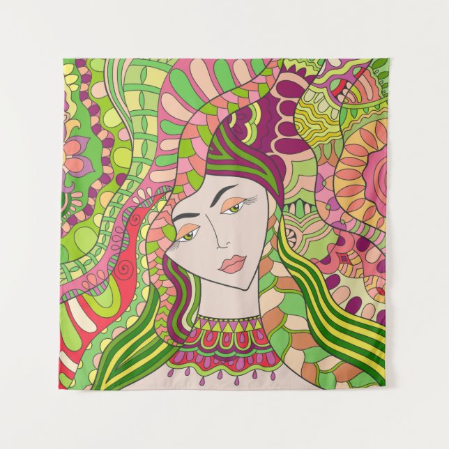 Fantasy Woman: Abstract Spring Folk. Tapestry (Front)