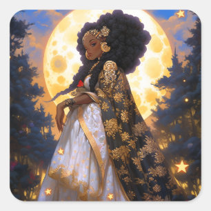 Fantasy Woman African American Art Square Sticker