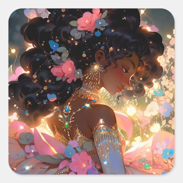 Fantasy Woman African American Art Square Sticker (Front)