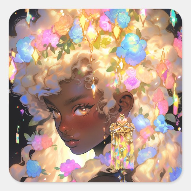 Fantasy Woman African American Art Square Sticker (Front)