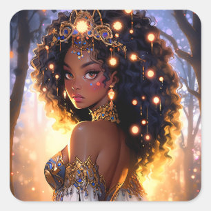 Fantasy Woman African American Art Square Sticker