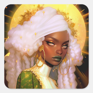 Fantasy Woman African American Art Square Sticker