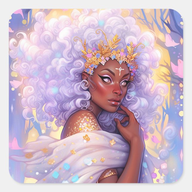 Fantasy Woman African American Art Square Sticker (Front)