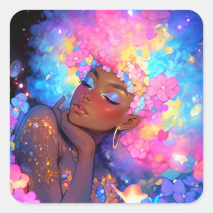Fantasy Woman African American Art Square Sticker