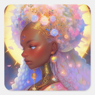 Fantasy Woman African American Art Square Sticker