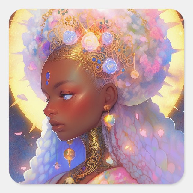 Fantasy Woman African American Art Square Sticker (Front)