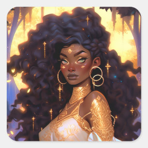 Fantasy Woman African American Art Square Sticker