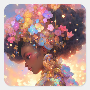 Fantasy Woman African American Art Square Sticker