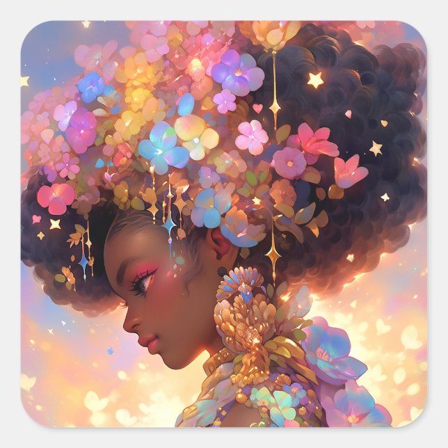 Fantasy Woman African American Art Square Sticker (Front)