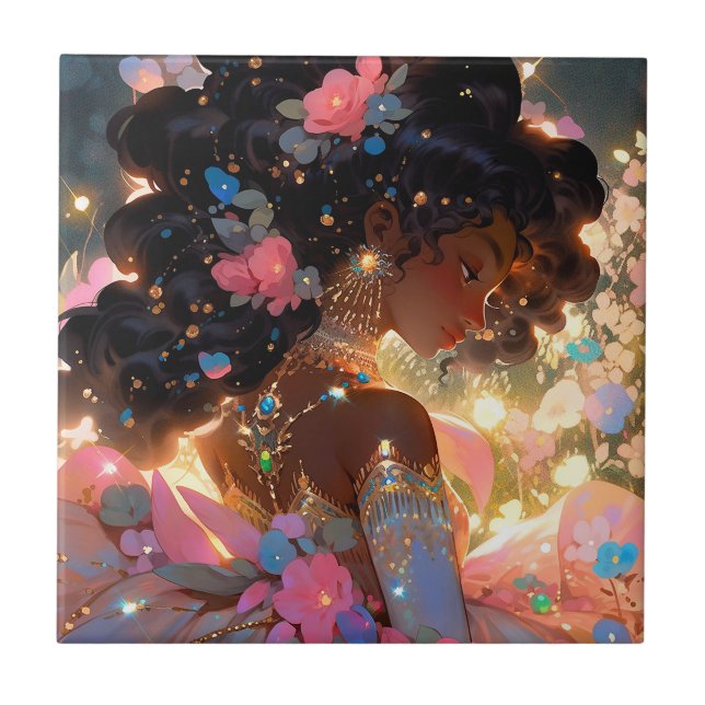 Fantasy Woman African American Art Tile (Front)