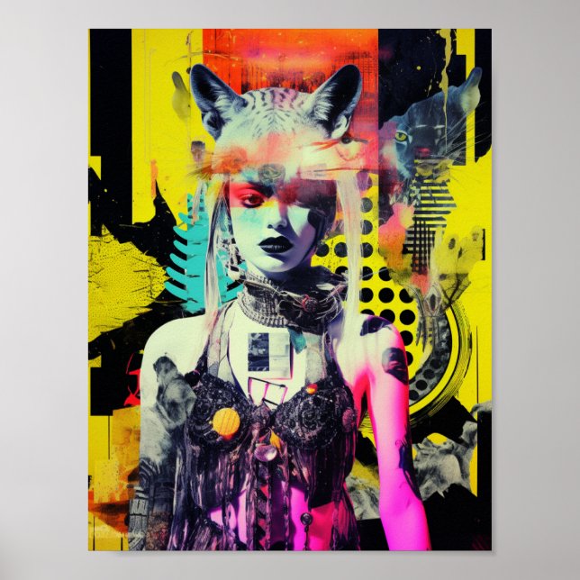 Fantasy Woman and Animals Colourful Collage Poster (Front)