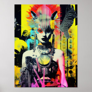 Fantasy Woman and Animals Colourful Collage Poster