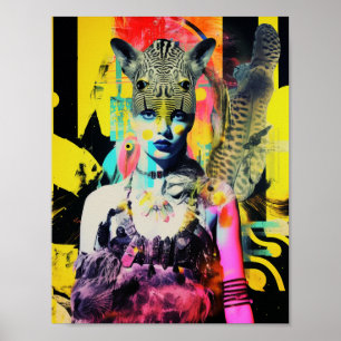 Fantasy Woman and Animals Colourful Collage Poster