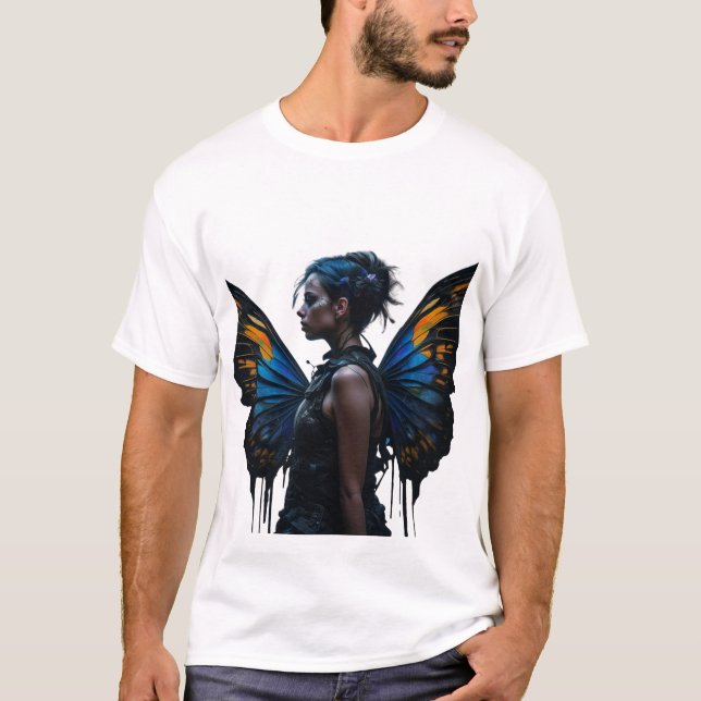 Fantasy Woman and Butterfly Wings AI Art T-Shirt (Front)