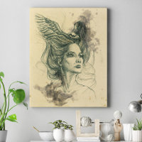 Fantasy Woman portrait Bird skull Wings Surreal