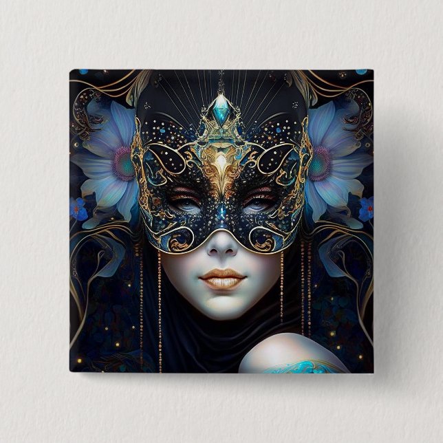 Fantasy Woman Wearing Mask 15 Cm Square Badge (Front)