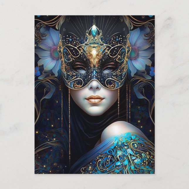 Fantasy Woman Wearing Mask Postcard (Front)