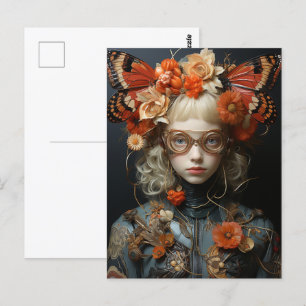 Fantasy Woman with Orange Butterflies  Postcard