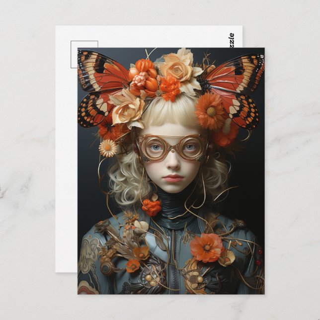 Fantasy Woman with Orange Butterflies  Postcard (Front/Back)