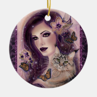 Fantasy women with cat by Renee Lavoie Ceramic Tree Decoration