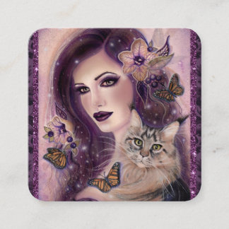 Fantasy women with cat by Renee Lavoie Square Business Card