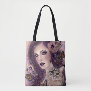 Fantasy women with cat by Renee Lavoie Tote Bag