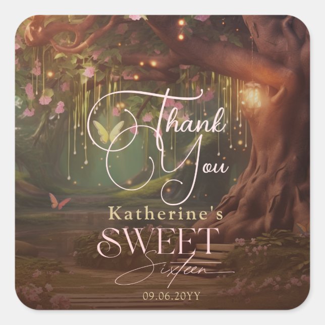 Fantasy Woodland Enchanted Forest Glow Sweet 16 Square Sticker (Front)