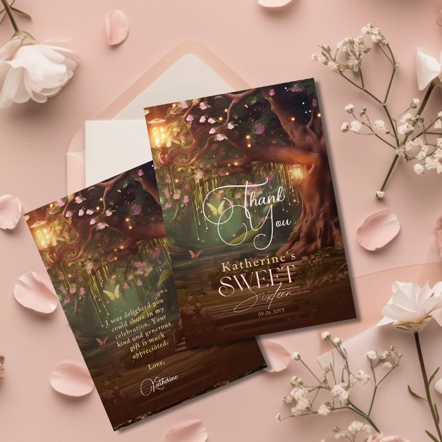 Fantasy Woodland Enchanted Forest Glow Sweet 16 Thank You Card (Creator Uploaded)
