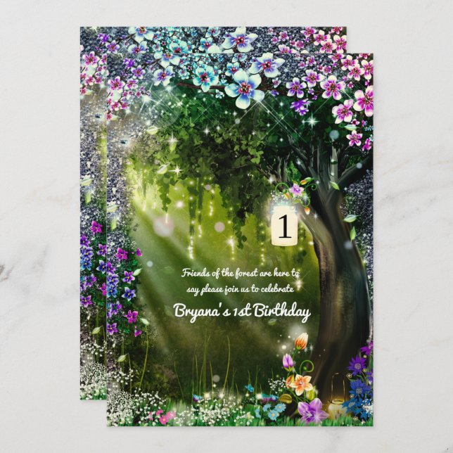 Fantasy Woodland Enchanted Glow Forest Flowers  Invitation (Front/Back)