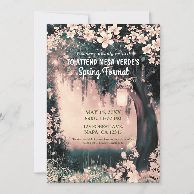 Fantasy Woodland Enchanted Pink Forest Prom Dance Invitation (Front)