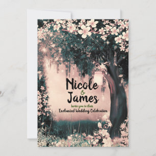 Fantasy Woodland Enchanted Pink Forest Wedding  In Invitation