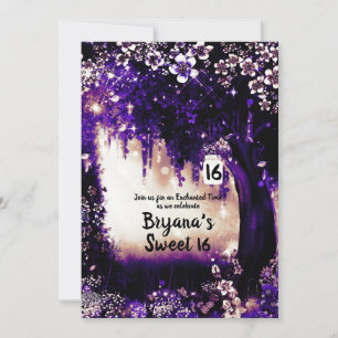 Fantasy Woodland Enchanted Purple Forest Sweet 16 Invitation