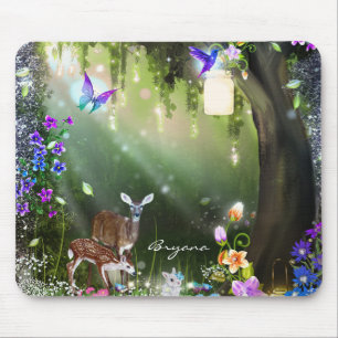 Fantasy woodland forest animals enchanted mouse mat