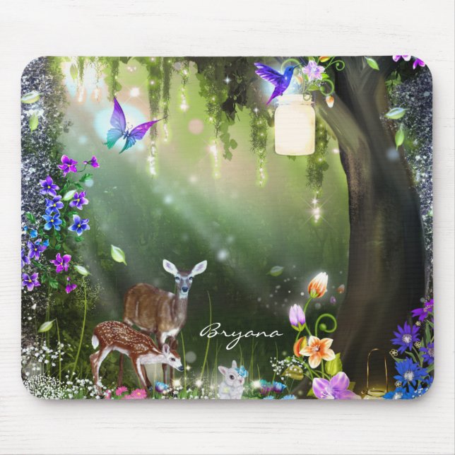 Fantasy woodland forest animals enchanted mouse mat (Front)