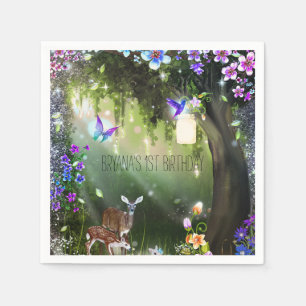 Fantasy woodland forest animals enchanted party napkin