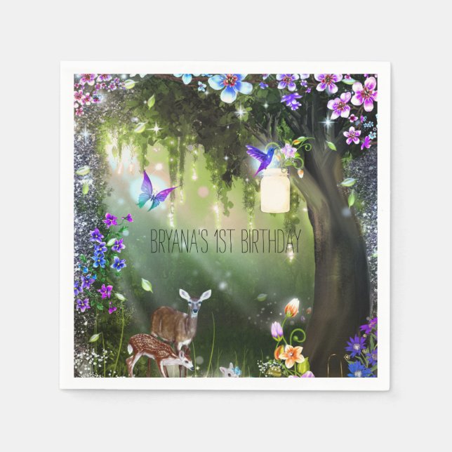 Fantasy woodland forest animals enchanted party napkin (Front)