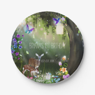Fantasy woodland forest animals enchanted party paper plate