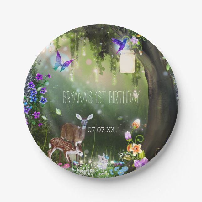 Fantasy woodland forest animals enchanted party paper plate (Front)