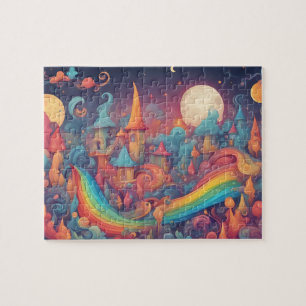 Fantasy World Colourful Magic Kingdom With Rainbow Jigsaw Puzzle