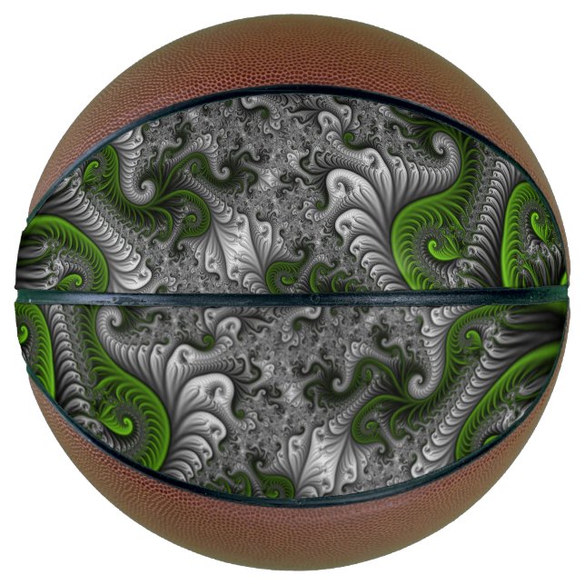 Fantasy World Green And Gray Abstract Fractal Art Basketball (Front)