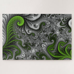 Fantasy World Green And Gray Abstract Fractal Art Jigsaw Puzzle
